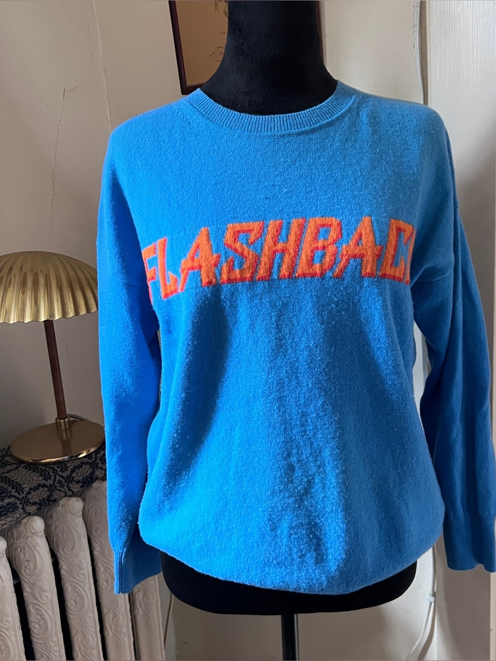 Sandro Paris Flashback Blue Orange Graphic Cashmere Wool Sweater Size M